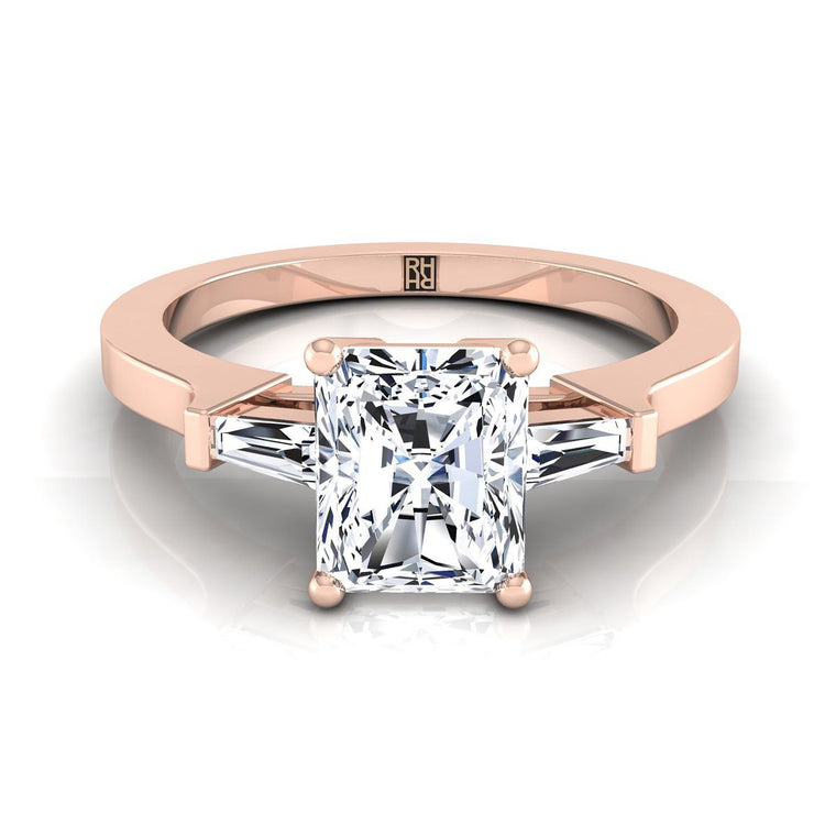 The June Select Three Stone Radiant Cut Lab Diamond Engagement Ring in 14K Rose Gold