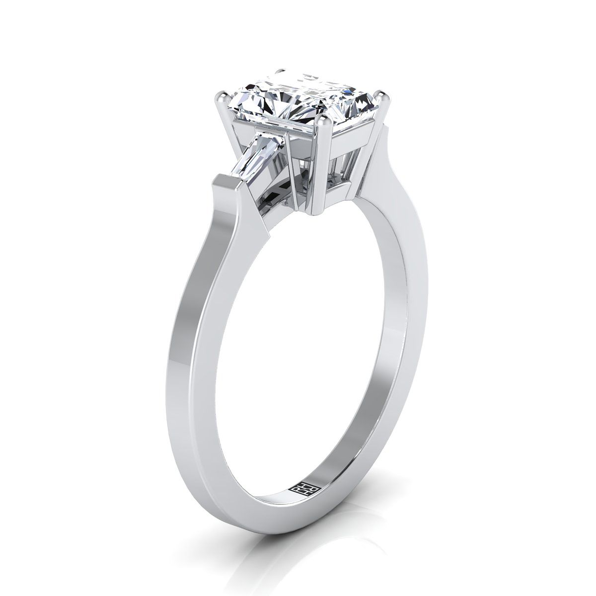 Select Three Stone Cut styling on The June radiant engagement ring setting | RockHer