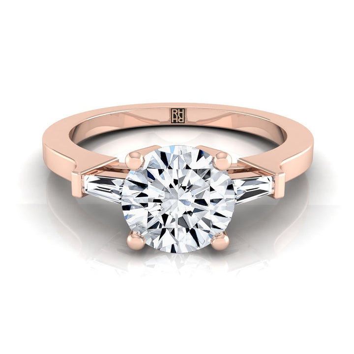 Round Brilliant, Tapered Baguette Three Stone Round, in 14K Rose Gold, channel setting | RockHer