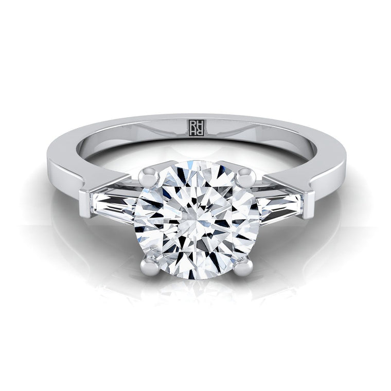 The June Select Three Stone Round Lab Diamond Engagement Ring in Platinum
