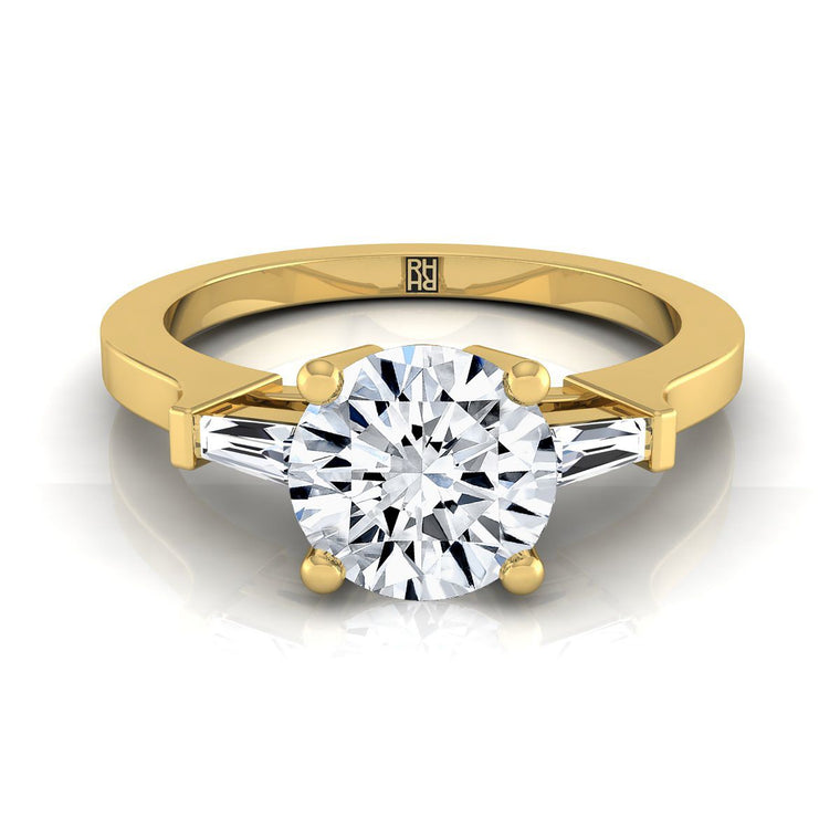 The June Three Stone Round Engagement Ring Setting in 18K Yellow Gold