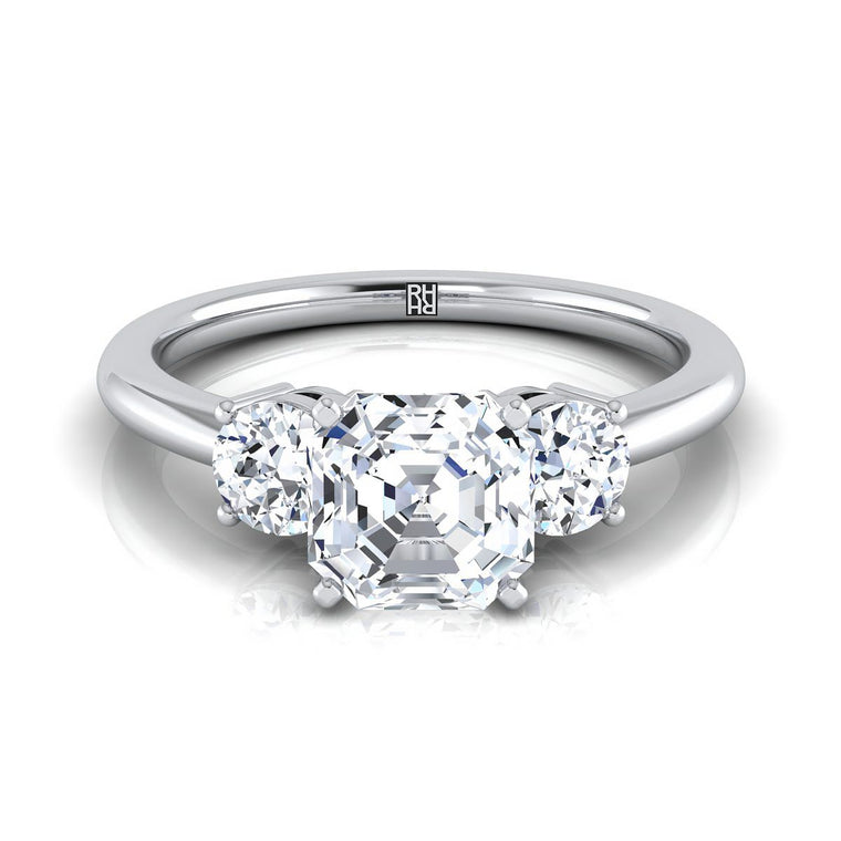 The Anita Select Three Stone Asscher Cut Lab Diamond Engagement Ring in 18K White Gold