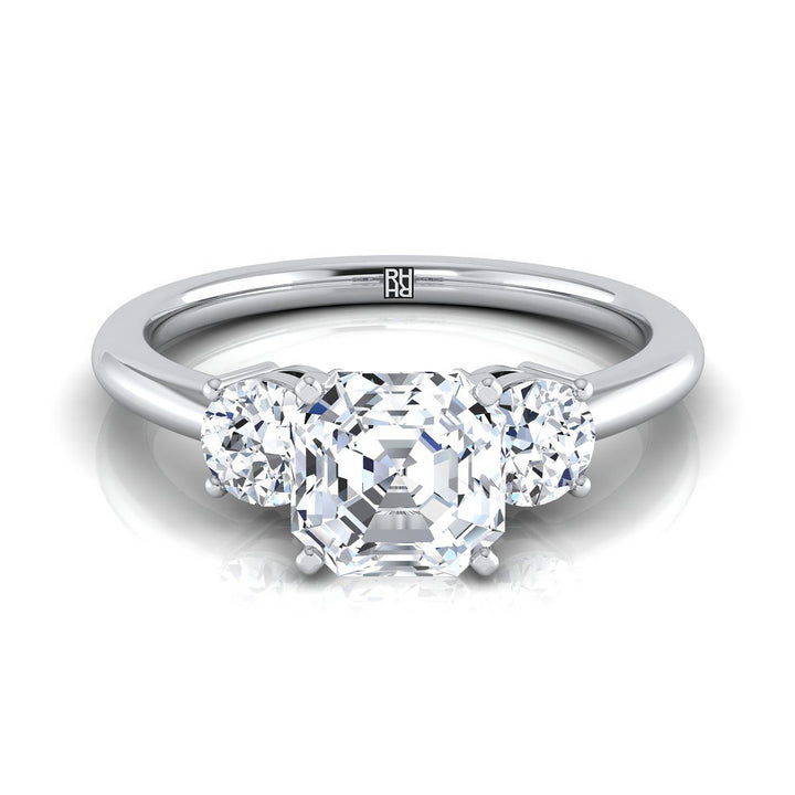 Classic Three Stone Asscher, in 18K White Gold, prong setting | RockHer