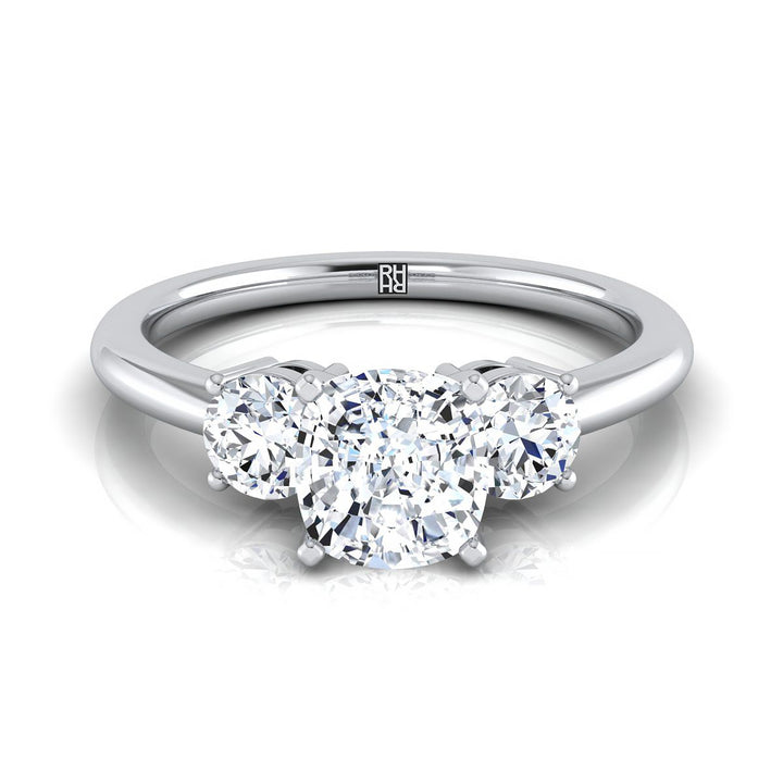 Classic Three Stone Cushion, in Platinum, prong setting | RockHer