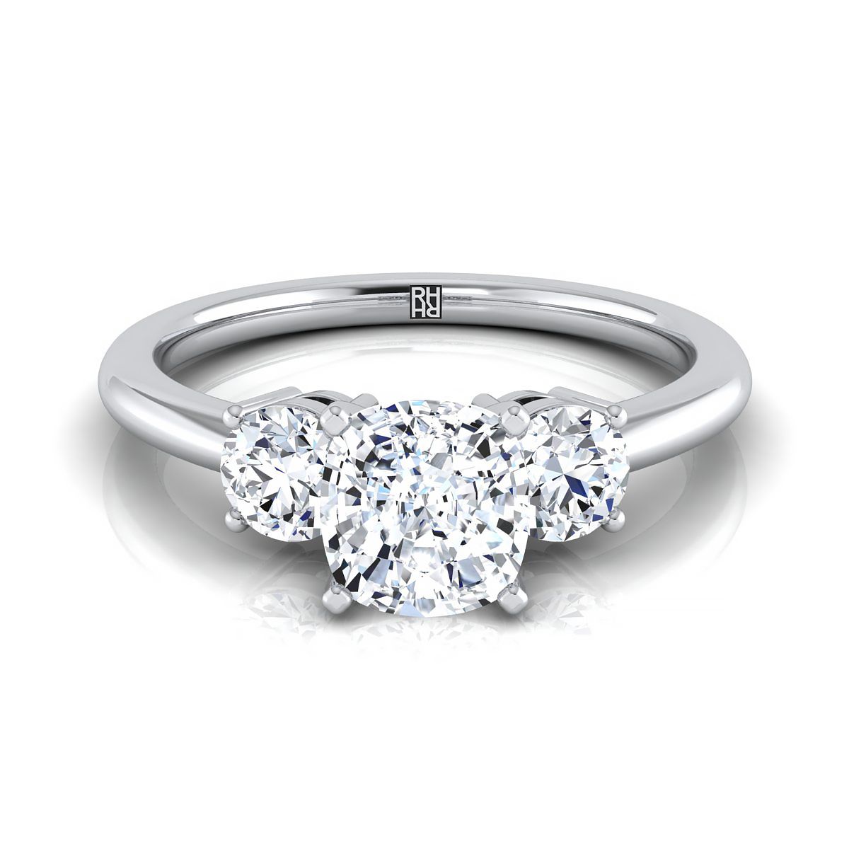 Anita Select Classic Three Stone Cushion Cut Lab Diamond Engagement Ring in Platinum | RockHer