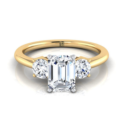 European Cut, Classic Three Stone Emerald, in 18K Yellow Gold, prong setting | RockHer