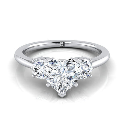 Classic Three Stone Heart Shape, in 18K White Gold, prong setting | RockHer