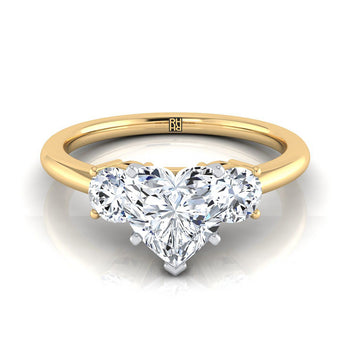 The Anita Classic Three Stone Heart Engagement Ring Setting in 18K Yellow Gold