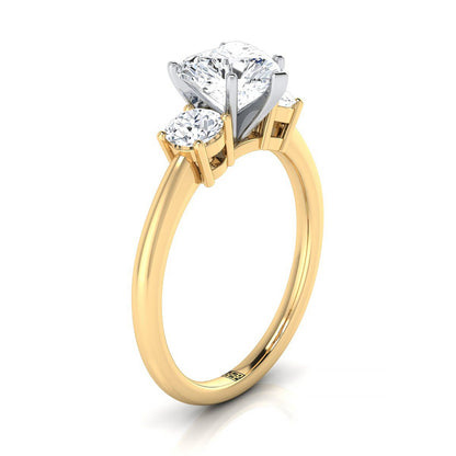 Classic Three Stone Heart Shape, in 18K Yellow Gold, prong setting – side profile | RockHer