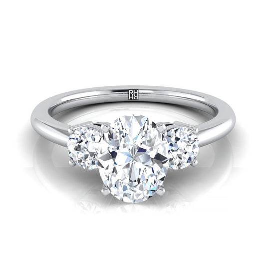 Platinum Oval Diamond Perfectly Matched Round Three Stone Diamond Engagement Ring -1/4ctw
