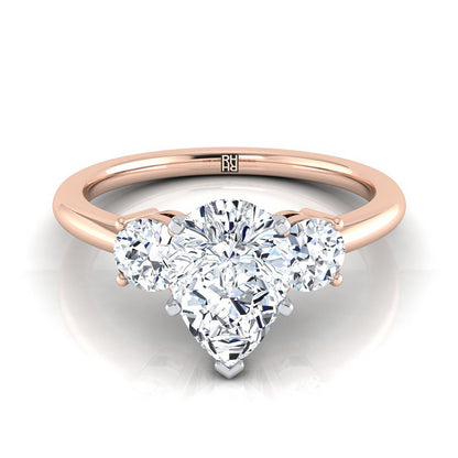 Classic Three Stone Pear Shape, in 14K Rose Gold, prong setting | RockHer
