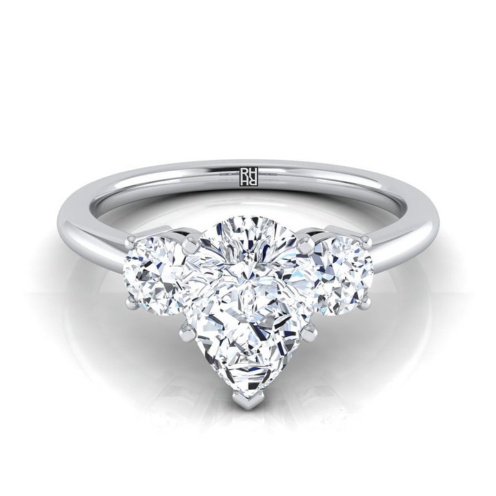 Classic Three Stone Pear Shape, in 18K White Gold, prong setting | RockHer