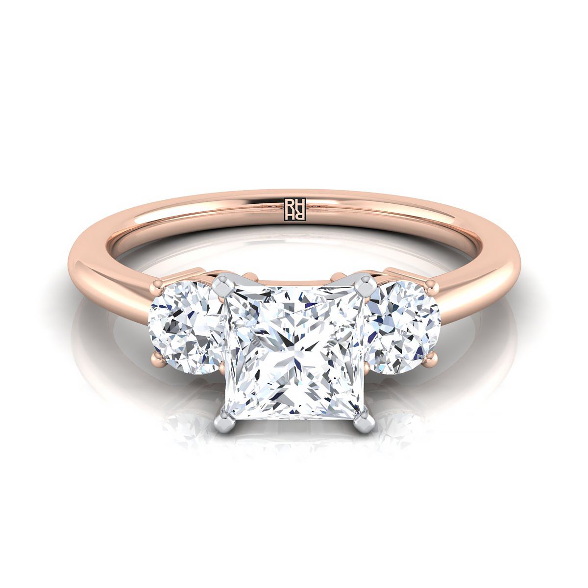 14K Rose Gold Princess Cut Diamond Perfectly Matched Round Three