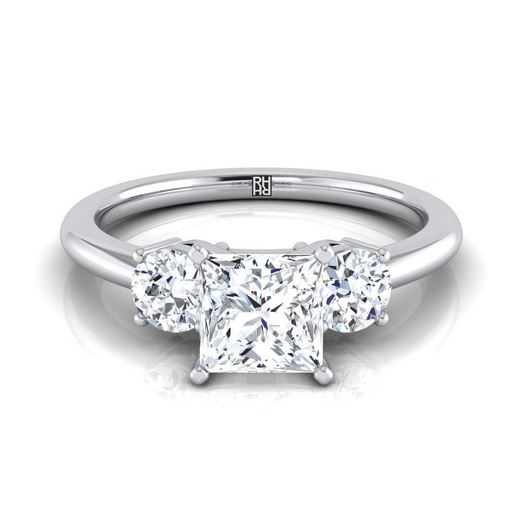 The Anita Classic Three Stone Princess Cut Engagement Ring Setting in 18K White Gold