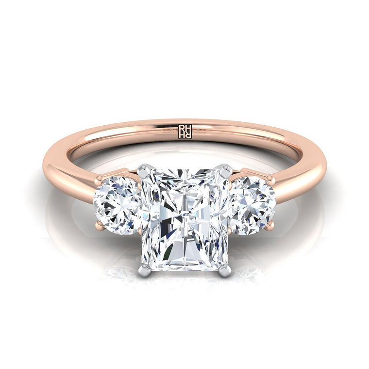 The Anita Classic Three Stone Radiant Cut Engagement Ring Setting in 14K Rose Gold