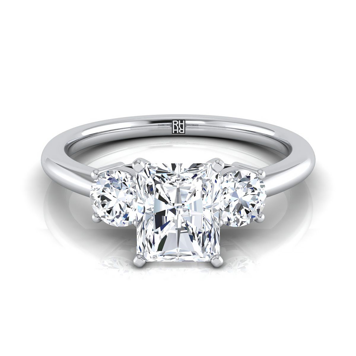 14K White Gold Radiant Cut Center Diamond Perfectly Matched Round