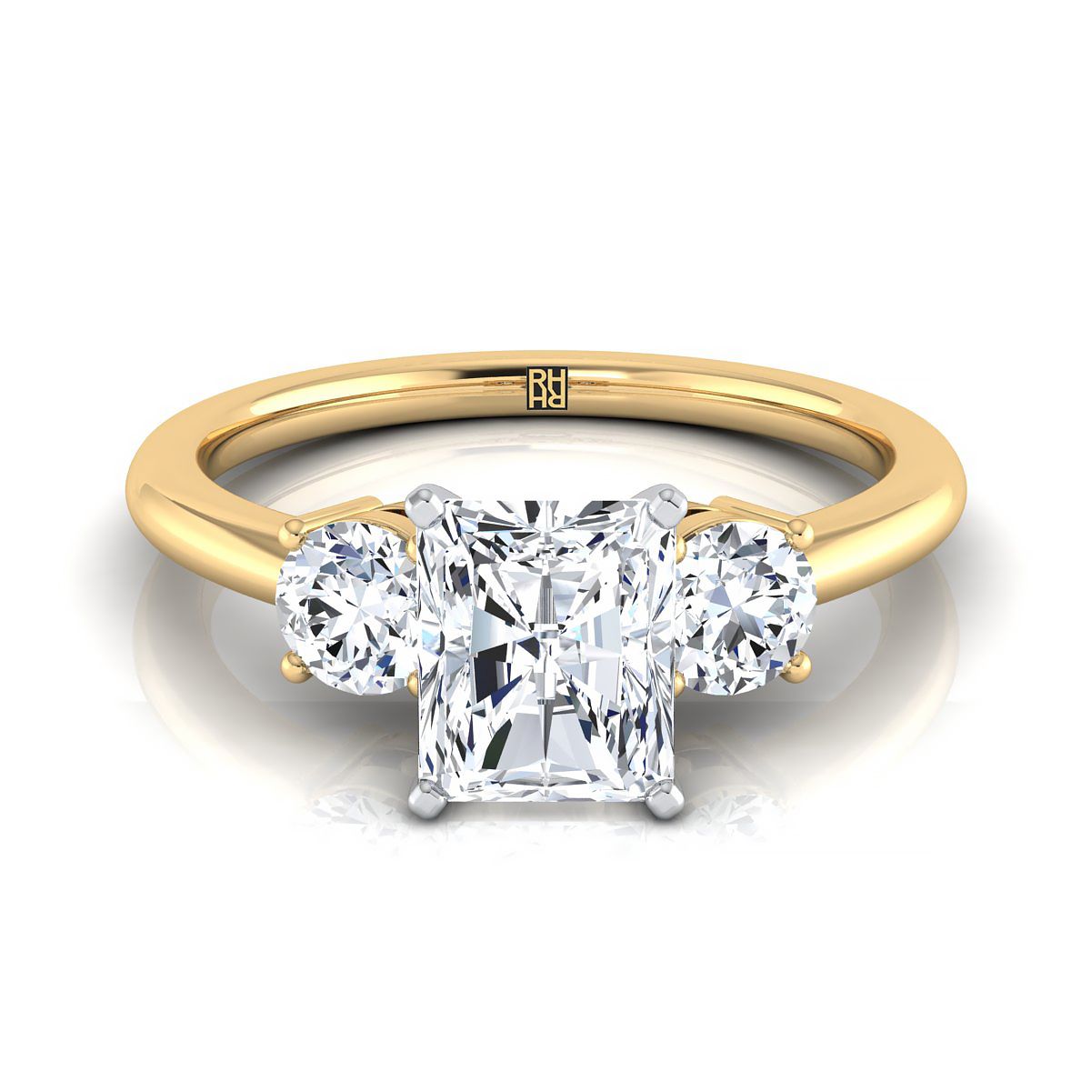 Anita Select Three Stone Radiant Cut Lab Diamond Engagement Ring in 18K Yellow Gold | RockHer