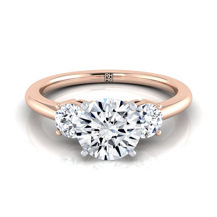 Round Brilliant, Classic Three Stone Round, in 14K Rose Gold, prong setting – view 8 | RockHer