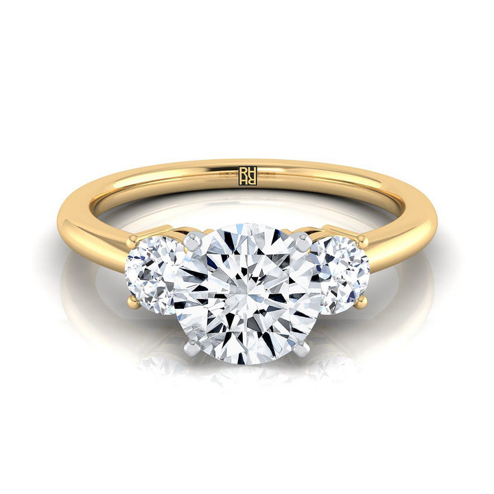 Round Brilliant, Classic Three Stone Round, in 18K Yellow Gold, prong setting – view 8 | RockHer