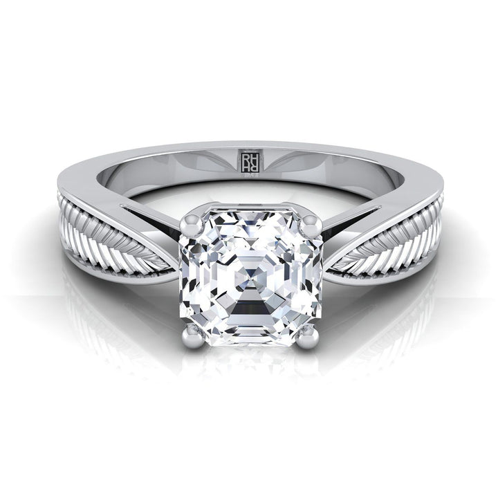 Vintage Leaf Pattern Solitaire Asscher, in Platinum, prong setting | RockHer