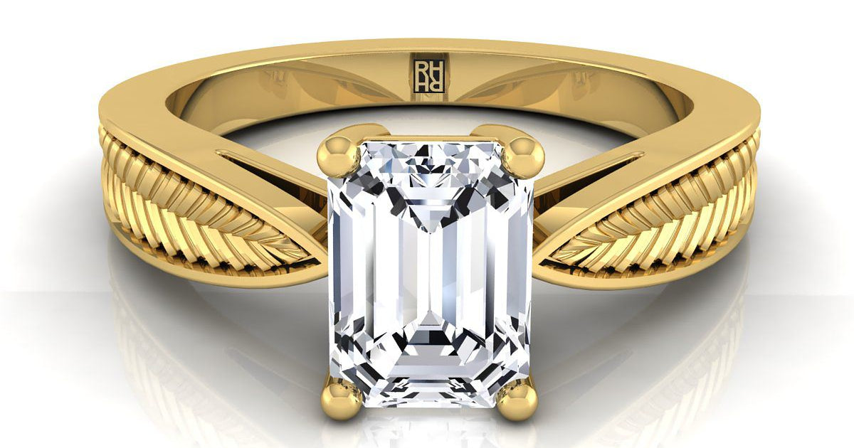 Roberta vintage leaf pattern solitaire | 18K Yellow Gold | RockHer