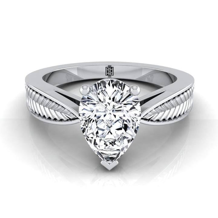 Vintage Leaf Pattern Solitaire Pear Shape, in Platinum, prong setting | RockHer