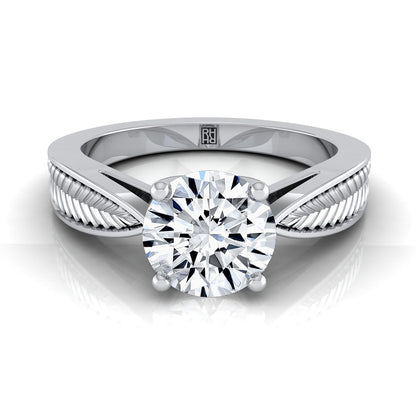Round Brilliant, Vintage Leaf Pattern Solitaire, in 18K White Gold, prong setting | RockHer