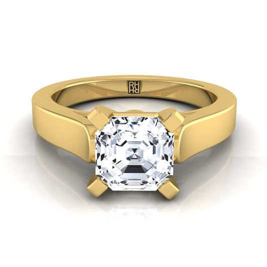 18K Yellow Gold Asscher Cut  Cathedral Style Solitaire Engagement Ring