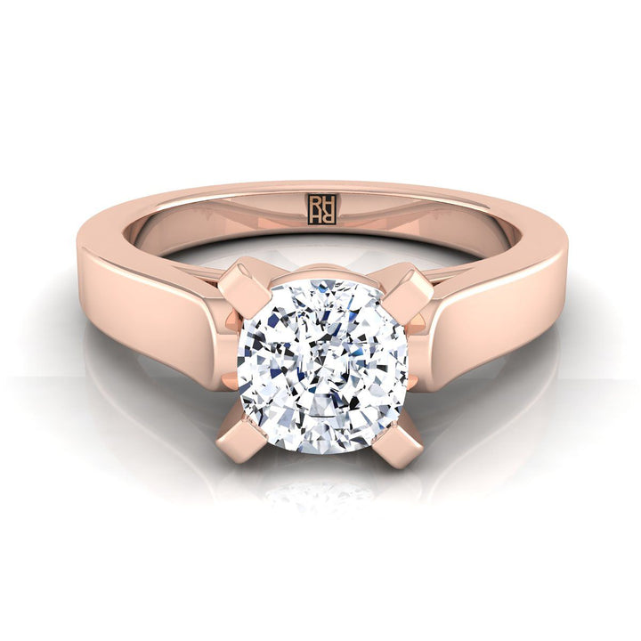 Cathedral Squared Edge Solitaire Cushion, in 14K Rose Gold, prong setting | RockHer