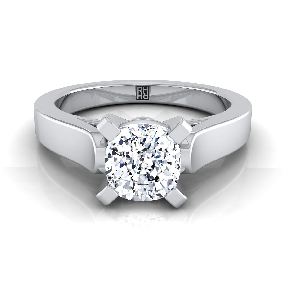 Charlotte Select Cathedral Solitaire Cushion Cut Lab Diamond Engagement Ring in 18K White Gold | RockHer
