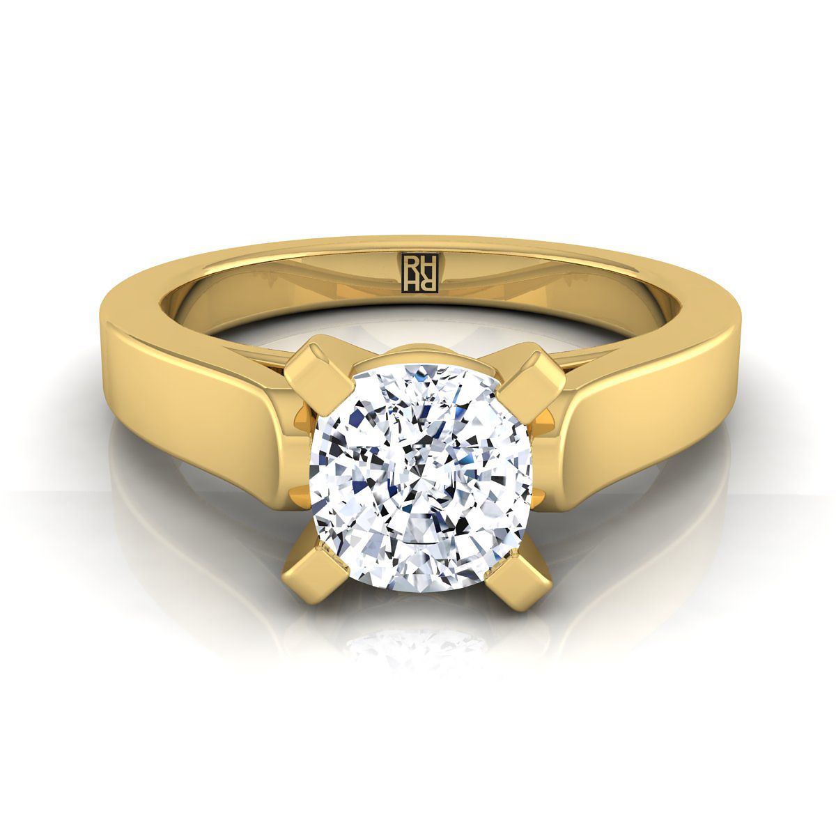Charlotte Select Cathedral Solitaire Cushion Cut Lab Diamond Engagement Ring in 18K Yellow Gold | RockHer