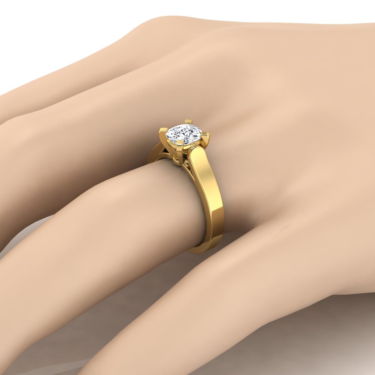 The Charlotte cushion setting in 18K Yellow Gold, a select cathedral solitaire cut design from RockHer