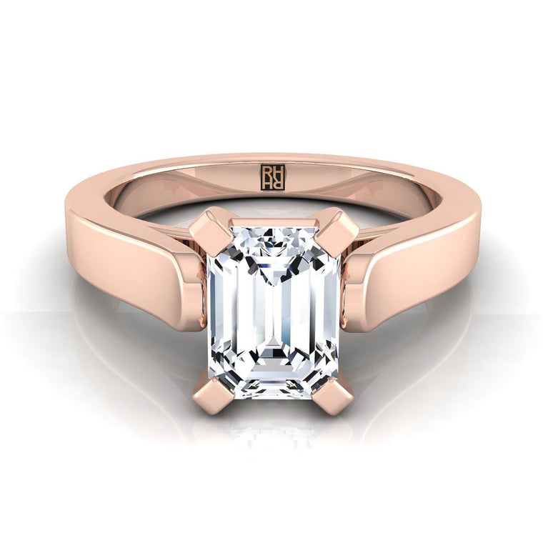 The Charlotte Cathedral Squared Edge Solitaire Emerald Cut Engagement Ring Setting in 14K Rose Gold