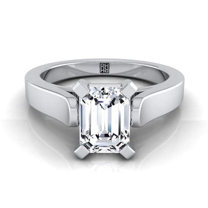 European Cut, Cathedral Squared Edge Solitaire Emerald, in Platinum, prong setting | RockHer