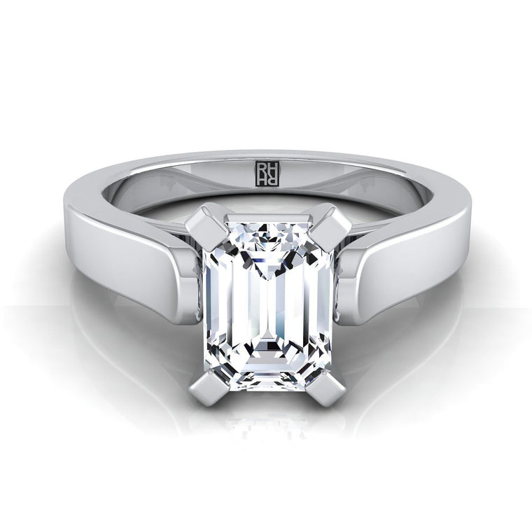 The Charlotte Select Cathedral Solitaire Emerald Cut Lab Diamond Engagement Ring in Platinum