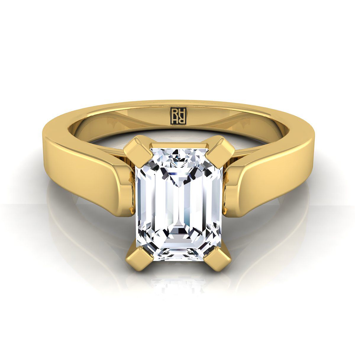 Charlotte Select Cathedral Solitaire Emerald Cut Lab Diamond Engagement Ring in 18K Yellow Gold | RockHer