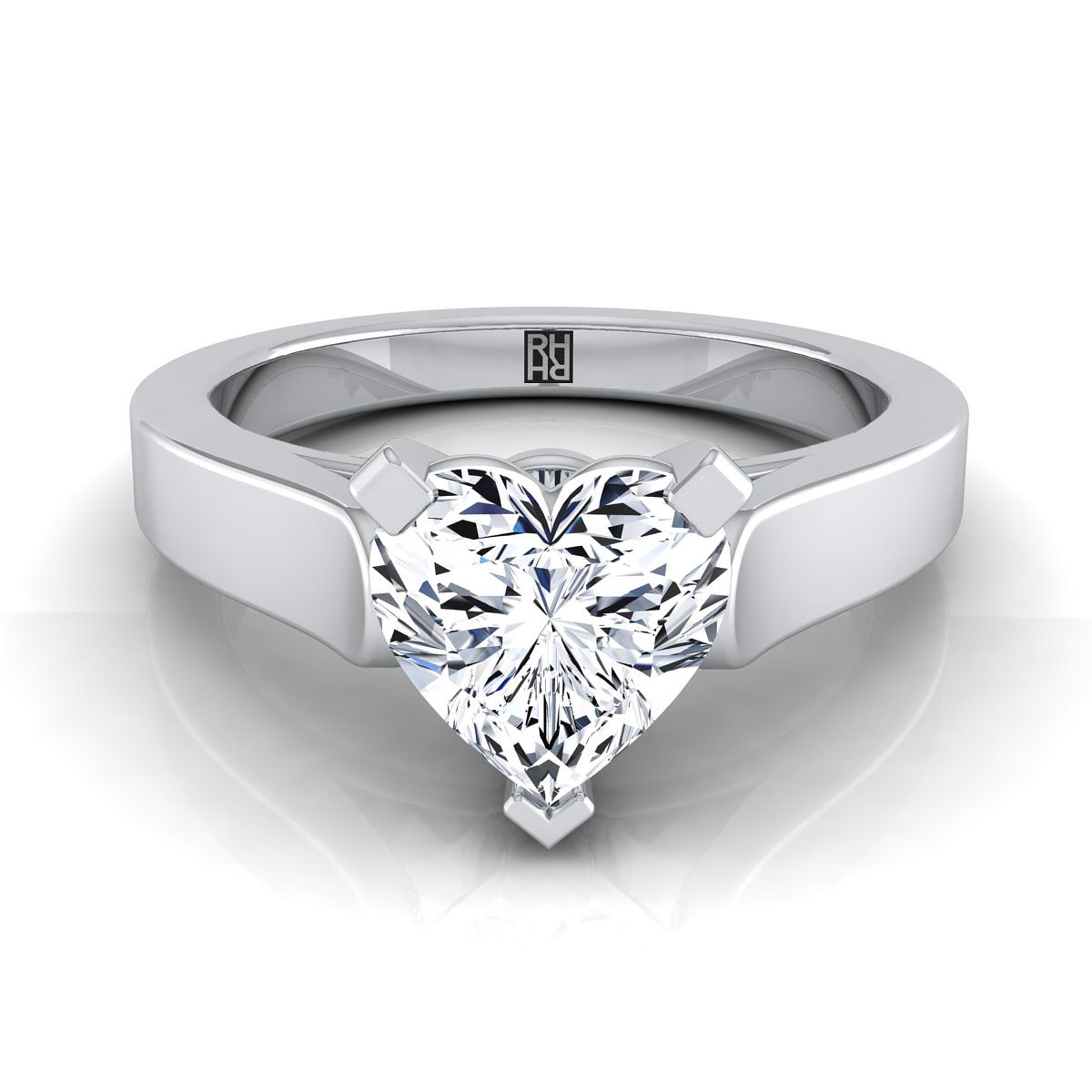 18K White Gold Heart Shape Center Cathedral Style Solitaire