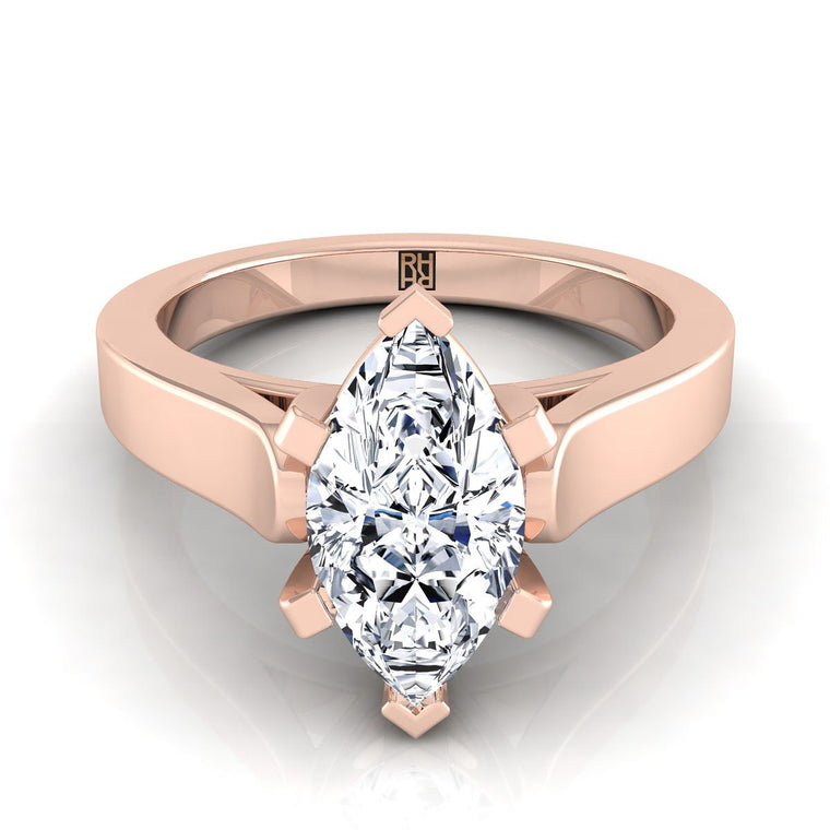 The Charlotte Cathedral Squared Edge Solitaire Marquise Engagement Ring Setting in 14K Rose Gold
