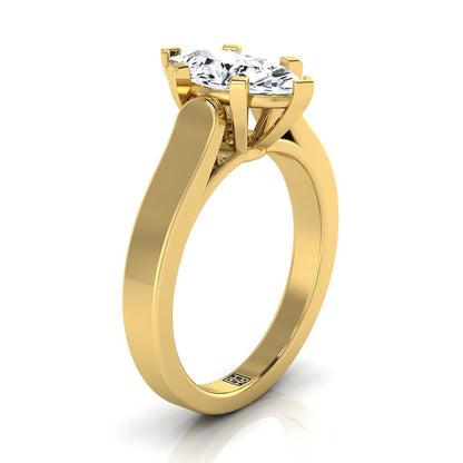 Cathedral Squared Edge Solitaire Marquise, in 18K Yellow Gold, prong setting – side profile | RockHer