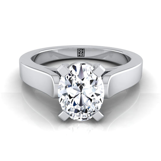 18K White Gold Oval  Cathedral Style Solitaire Engagement Ring