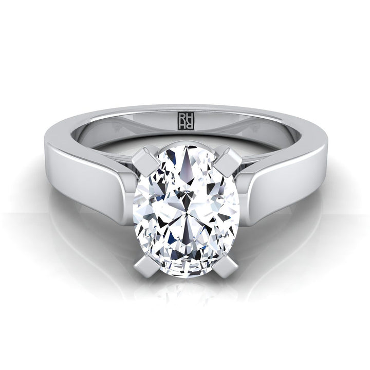 Cathedral Squared Edge Solitaire Oval, in 18K White Gold, prong setting | RockHer