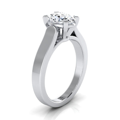 Cathedral Squared Edge Solitaire Oval, in 18K White Gold, prong setting – side profile | RockHer