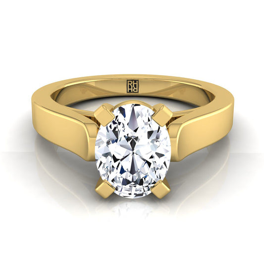 14K Yellow Gold Oval  Cathedral Style Solitaire Engagement Ring