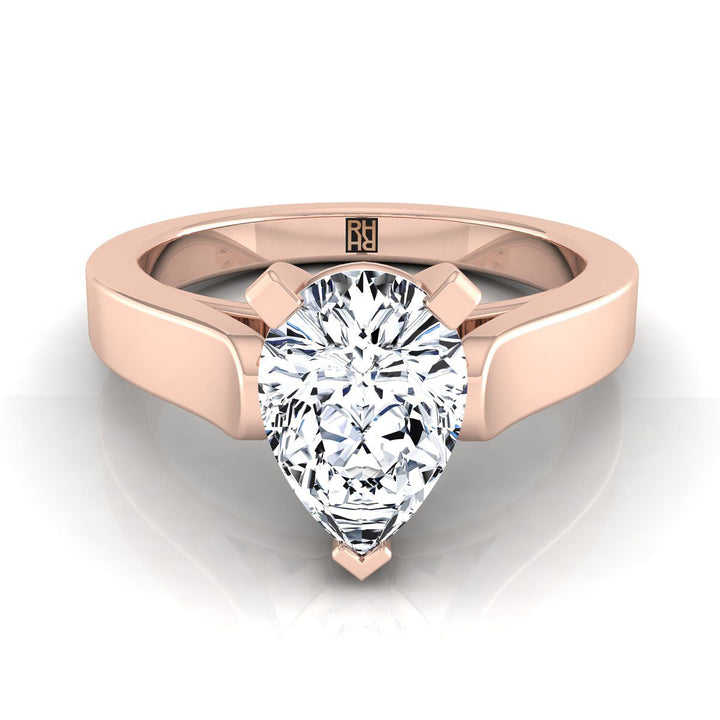 Cathedral Squared Edge Solitaire Pear Shape, in 14K Rose Gold, prong setting | RockHer