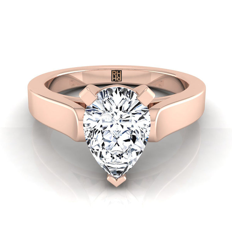 The Charlotte Cathedral Squared Edge Solitaire Pear Engagement Ring Setting in 14K Rose Gold