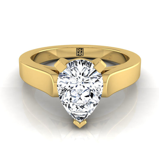 18K Yellow Gold Pear Shape Center  Cathedral Style Solitaire Engagement Ring