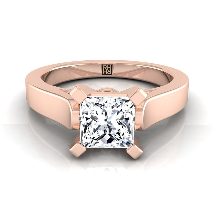 Cathedral Squared Edge Solitaire Princess, in 14K Rose Gold, prong setting | RockHer