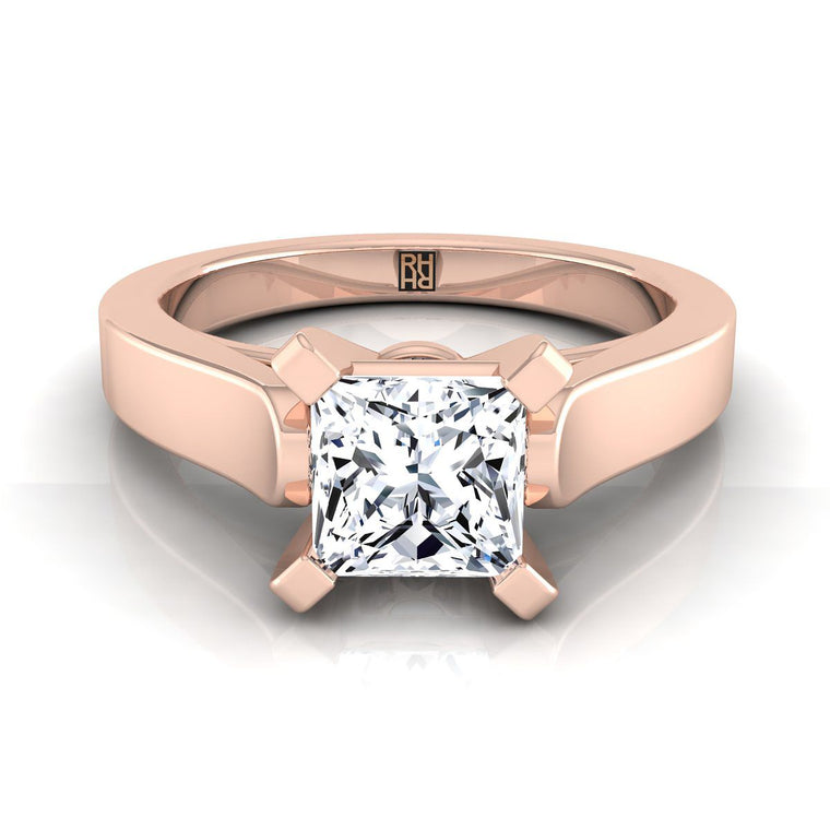 The Charlotte Cathedral Squared Edge Solitaire Princess Cut Engagement Ring Setting in 14K Rose Gold