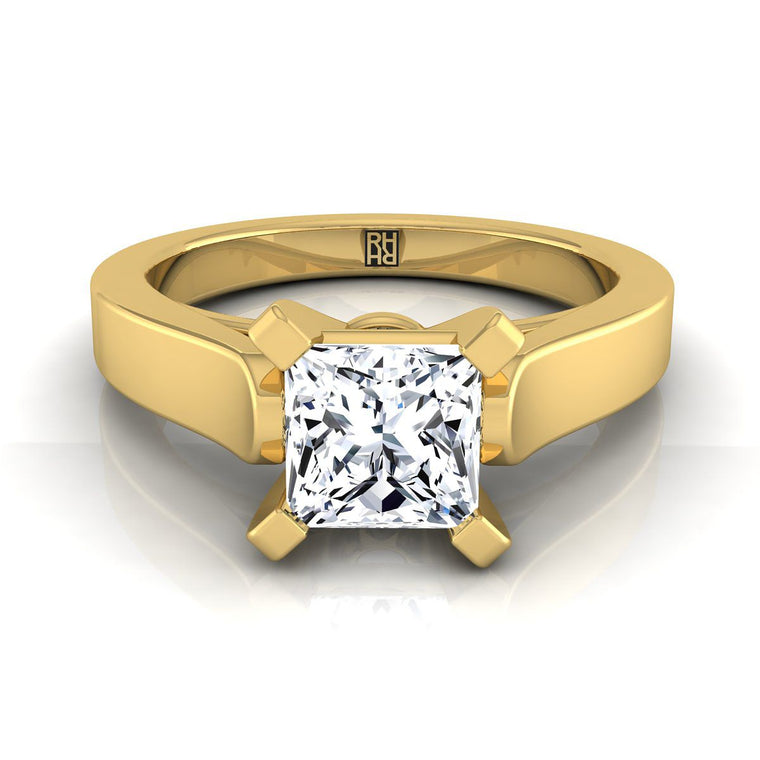 The Charlotte Cathedral Squared Edge Solitaire Princess Cut Engagement Ring Setting in 18K Yellow Gold