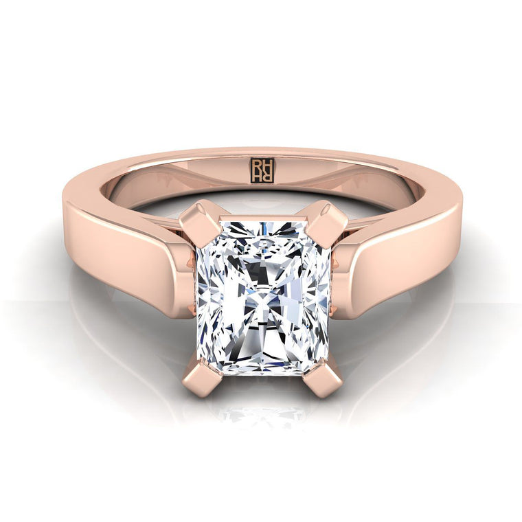 The Charlotte Cathedral Squared Edge Solitaire Radiant Cut Engagement Ring Setting in 14K Rose Gold